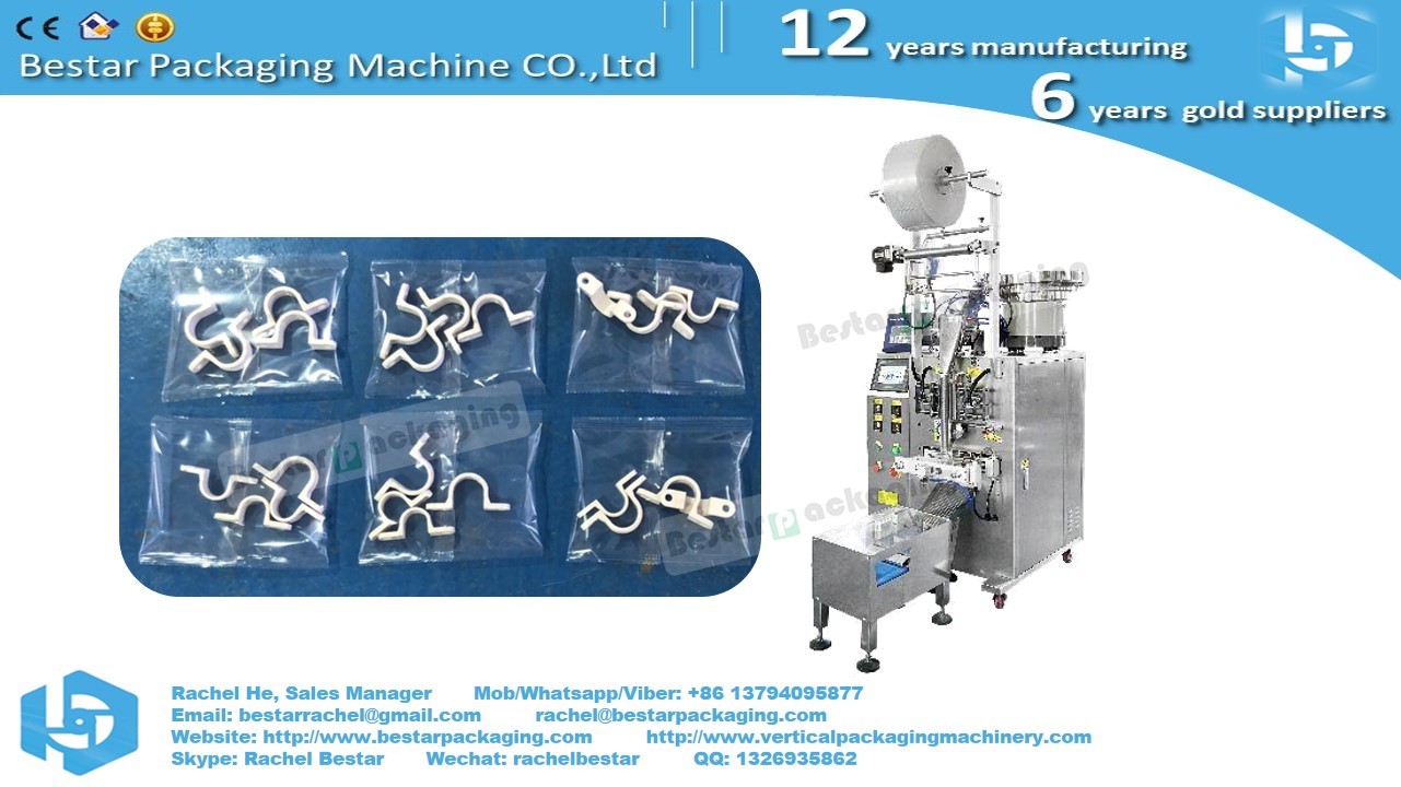 Plastic hooks pouch packing machine with three counting vibration bowls