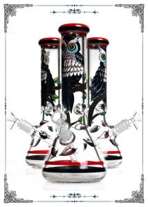China PHOENIX STAR Classic Smoking 7MM Beaker Glass Bongs With Owl Art On Glass factory