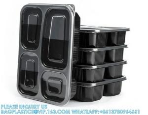 China Packaging 3 Compartments Takeout Boxes Black Microwave Plastic Lunch Box Food Containers Wholesale factory