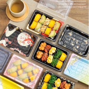 Custom Cake Packaging Transparent Disposable Takeout Sushi Tray Rectangular