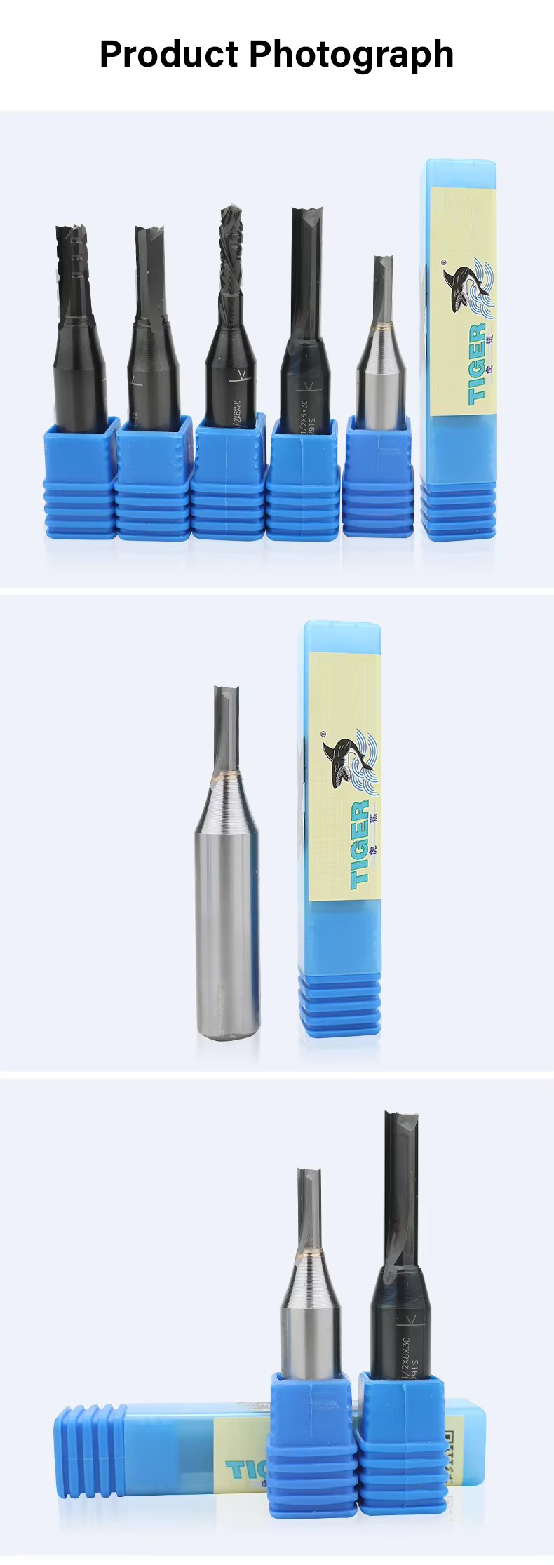 Tiger 1/2 and 1/4 Shank CNC Router Bit High Precision Carbide Straight Router Bit for Wood Working for Wood Router Bits
