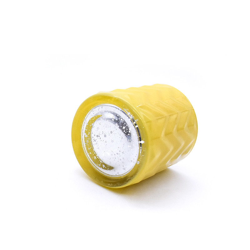 Yellow Cylinder Corrugated Glass Candle Cups With Aluminum Cap