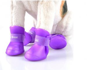 China Pet supplies silicone rain boots, non-slip pet shoes, candy color fashion cute dog shoes，red,yellow,pink,black; factory