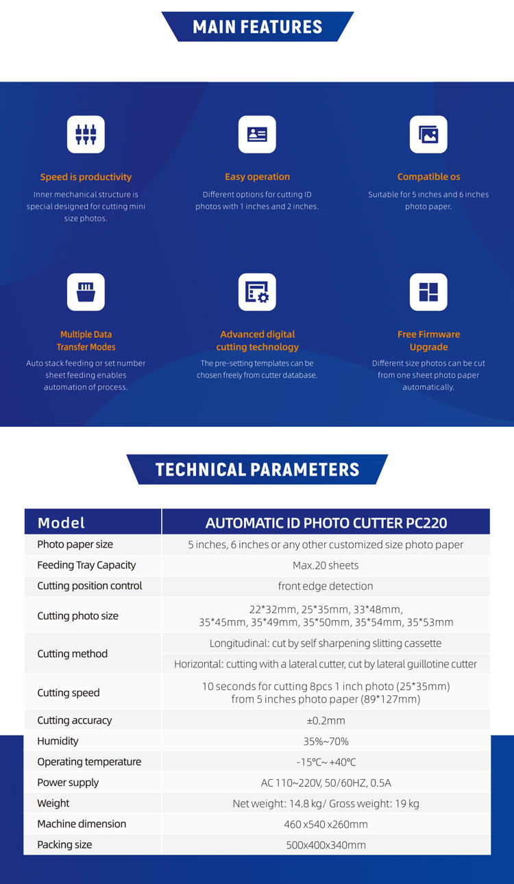 Electronic ID and Passport Photo Cutter with GIPENG PLC Buiness Cards Cutter 10s Cutting Speed PC-220