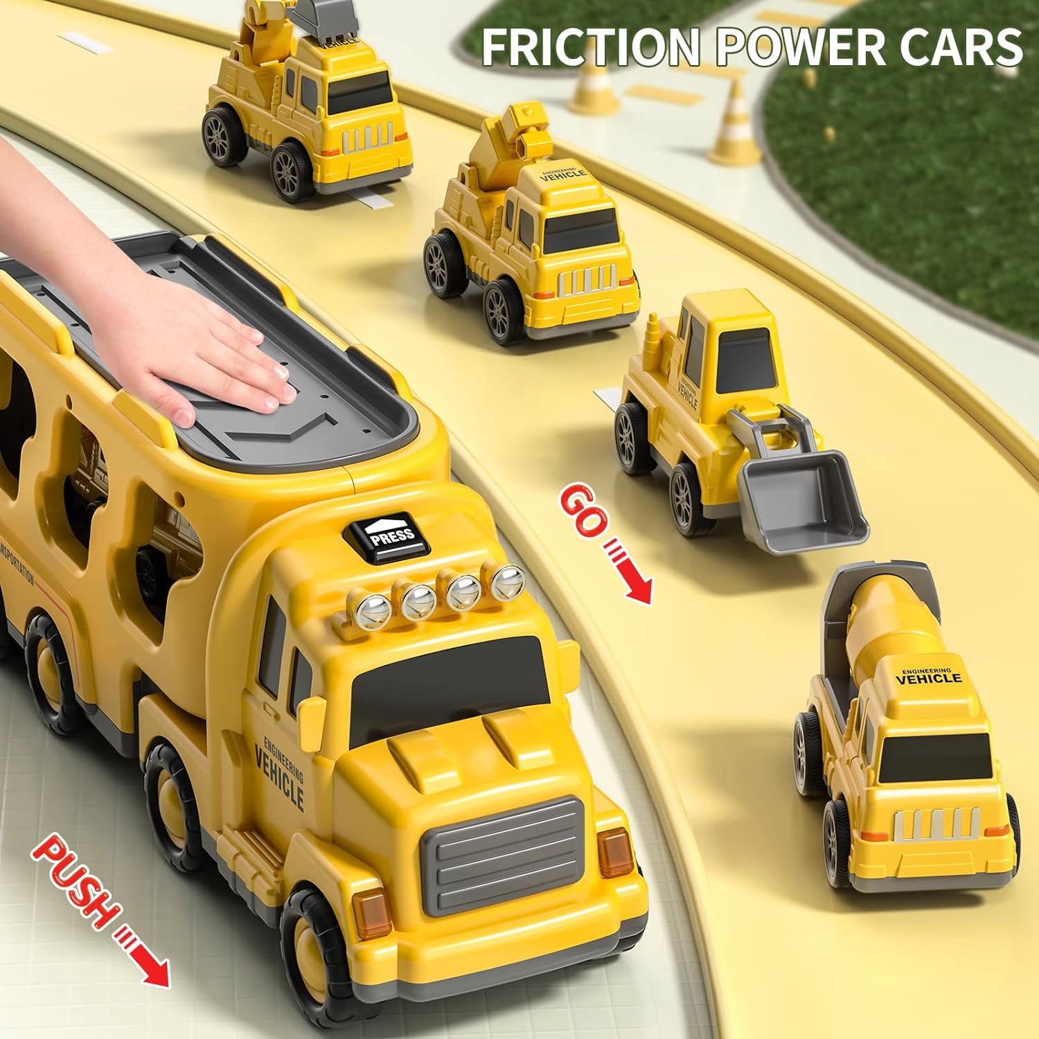 Friction Power Vehicle Toy Carrier Transport Trucks Car Set for Toddlers Age 2-4 Years