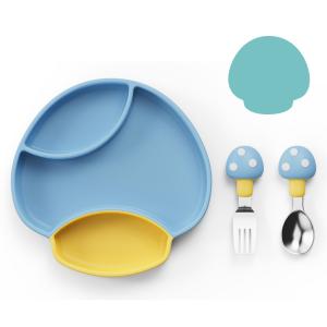 China Navy Blue 4pcs Baby Silicone Feeding Set Childrens Silicone Plates factory