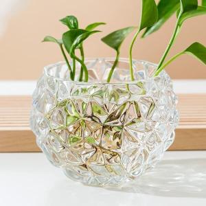 China 8.8cm Tall Pressed Home Decoration Glass Bubble Ball Vase Diamond Pattern factory