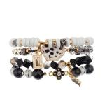 Sexangle Zebra Print Leather Zircon Charm Bracelet Set With Special Abacus
