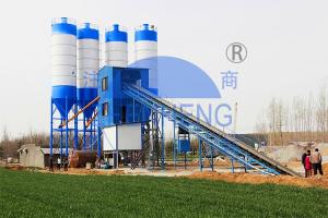 China HZS90 Precast Concrete Production Equipment, 4 Bins Wet Mix Concrete Batch Plant factory