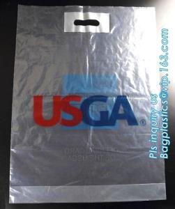 China 100% oxo biodegradable printed die cut handle plastic clothes bag and 50 micron clothes plastic carry packaging bag logo factory