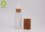 Skin Care Round Frosted Glass Empty Cosmetic Bottles With Bamboo Cap In 50ml