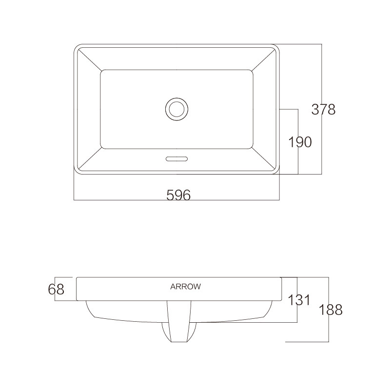 ARROW AP4303 Counter Top Basin Rectangle White Glazed With Overflow