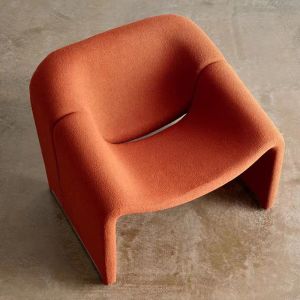 Teddy Brown Fabric Recliner Armchair , Slope Shape Velvet Lounge Chair