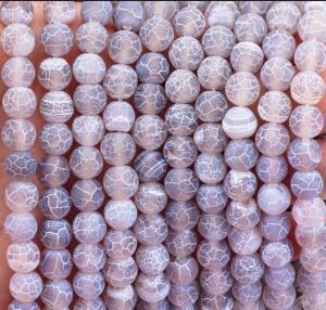 China Grey Weathered Agate Loose Bead Strands Semi Precious Stone Matt Frosted Cracked Agate for DIY Jewelry Making factory