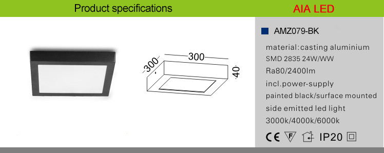 RA80 PF96% Surface mounted Black 24W LED panel light led downlight led ceiling light