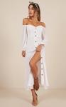 Women Clothing Long Sleeve Sorrento Dreaming Dress In White Linen Look