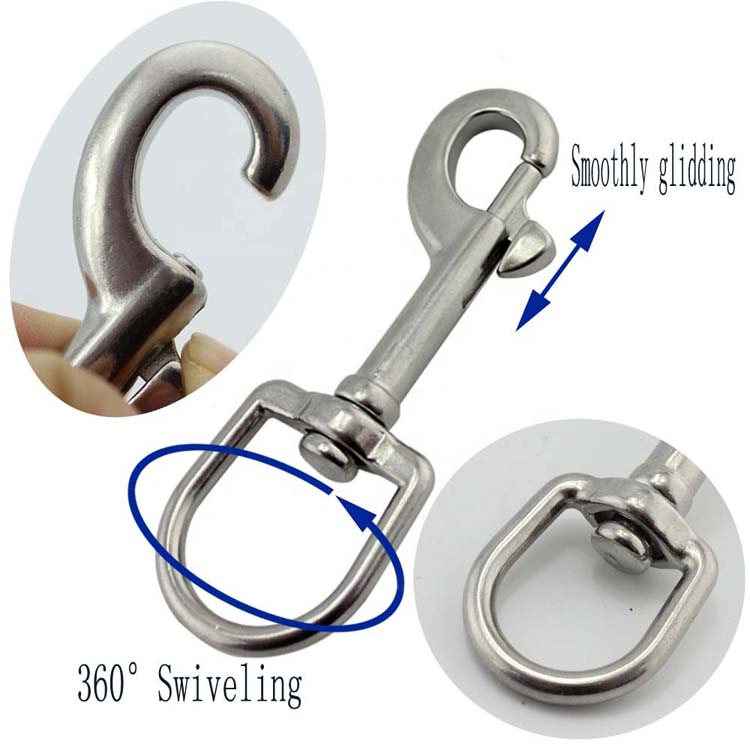 Polished Stainless Steel Boat Chain Swivel Eye Spring Snap Hook 73mm for Heavy Industry