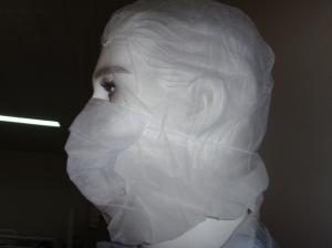 China White Disposable Balaclava Hood / Medical Head Cover With Face Mask Bottom Open factory