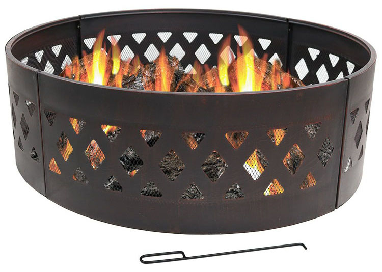 Outdoor Patio Backyard Garden Bonfire Camping Fire Pit Ring with Poker 360 Degree Round