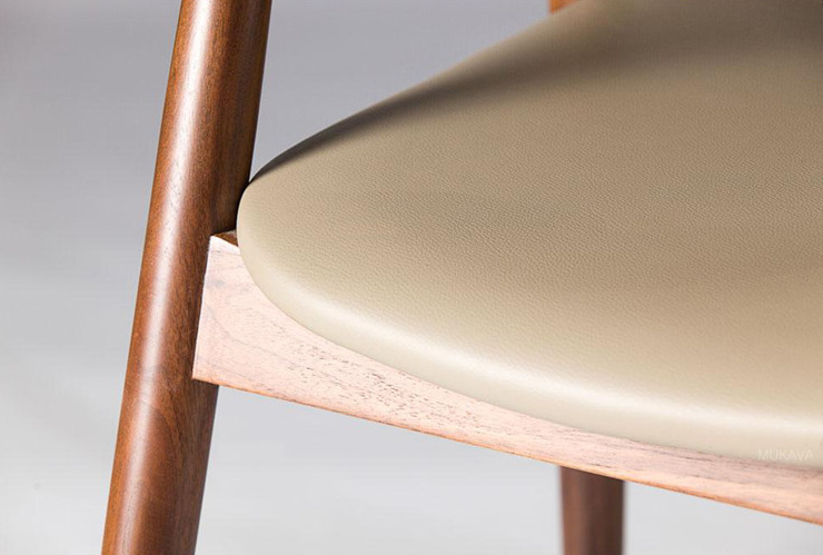 Dining Room and Living Room Contemporary Walnut Colour Wood Armrest Dining Chair with Fabric Leather Seat