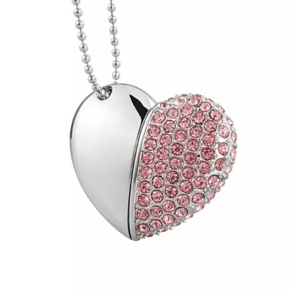 Customized Design Aluminium Diamond Heart Shape Jewelry USB flash drive 2Gb 2.0