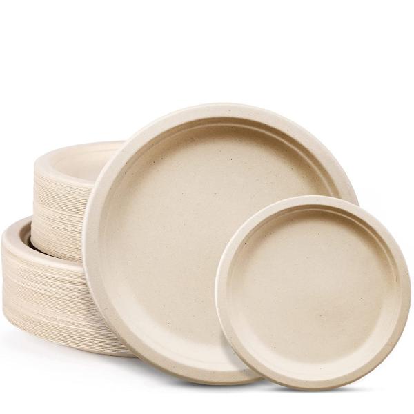 China Compostable Kraft Paper Plate Sugarcane Fiber Material Round Shape factory