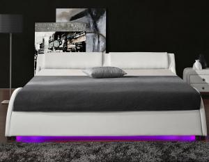 China 2 LED Light Bed Frame Double Size Upholstered Platform PU Leather factory