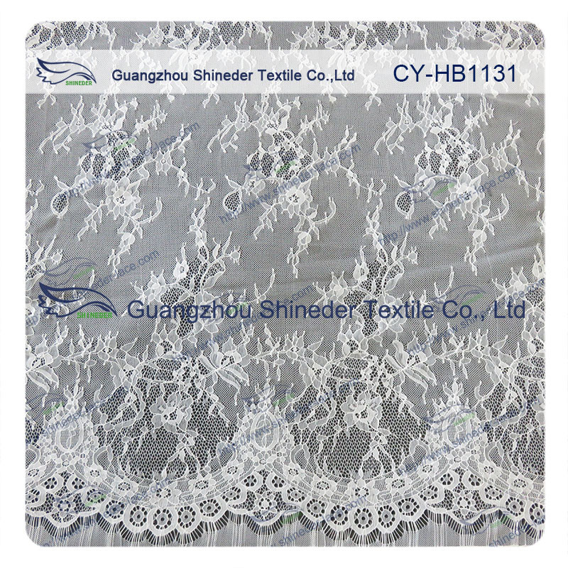 100 Nylon Bridal Chantilly Lace Swiss Voile Lace Fabric , Custom Printed