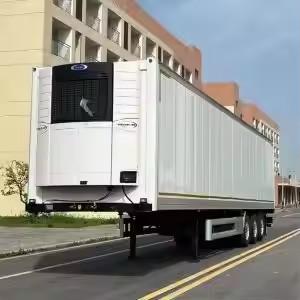China CIMC 3 Axle 40ft 20ft Carbon Stainless Steel Insulation Foam Inner Frozen Refrigerated Box Trailer factory