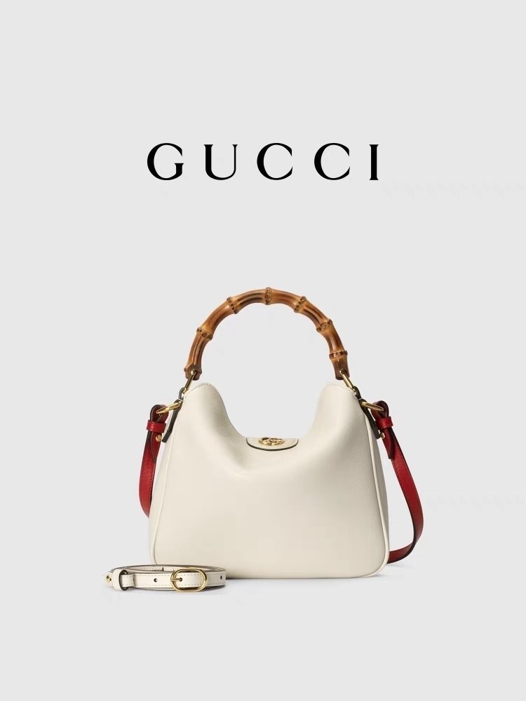 White Leather Branded Shoulder Bag Gucci Princess Diana Handbag