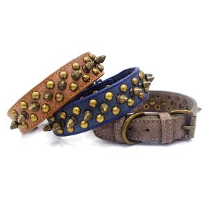 China Professional Personalized Retro Sofa Leather PU Solid Durable Rivet Gentility Male dog collar factory