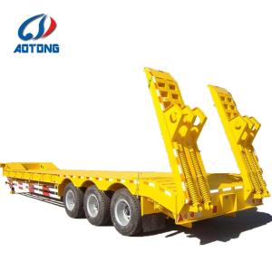 China 3000mm Width 3 Axles Excavator Transport Lowbed Semi Trailer with 2 Rear Steel Ladders factory