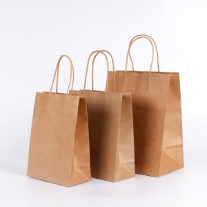 China Recyclable Gravure Carrying Shopping Bags Varnishing Takeaway Food Kraft Paper Bag factory