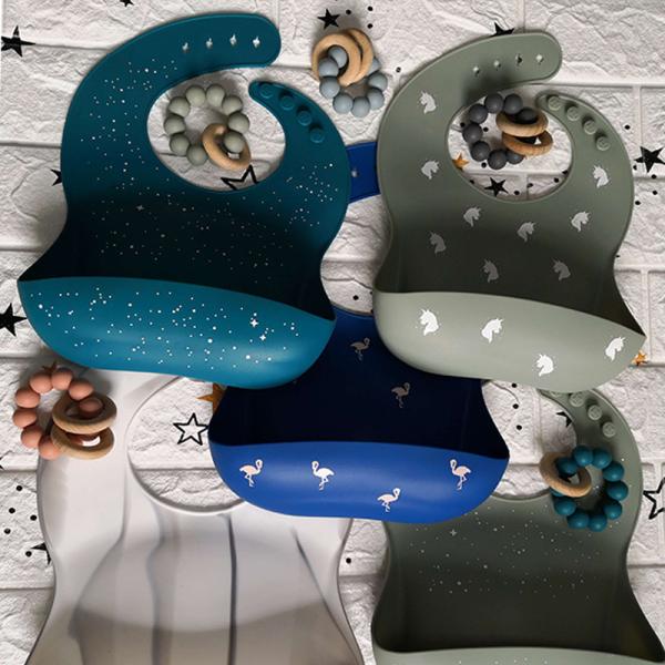 China Custom Printing Mess Catching Silicone Baby Bib Lead Free Antibacterial factory