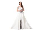 Elegant White Ladies Off Shoulder V Neck Wedding Dress Fully Lined Custom Size