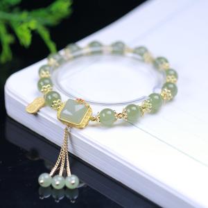 China Genuine Natural Jadeite Circular Beads Jade Bracelet Men'S And Women'S Jade The Hand Strings Wholesale Handcarved Jadeite Bracelet Jade Jewelry Burma factory