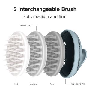 Gray Interchangeable Scalp Scrub Brush With 3 Hardness Levels