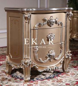China Master bedroom furniture Antique Bedside Table Design Luxury Carved Wood Nightstand With Drawer factory