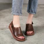 S476 Leather Handmade Velcro Casual Women'S Sandals High Heel Retro Thick Bottom