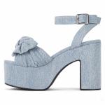 Printed 10cm Womens Wedge Heeled Shoes Bow Tie Slender Straps