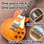 One piece body neck Smoke colored tiger flame LP electric guitar