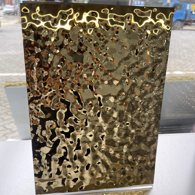 AISI 304 PVD Color Yellow Titanium/Champagne Gold Water Wave Stainless Steel Metal Sheet