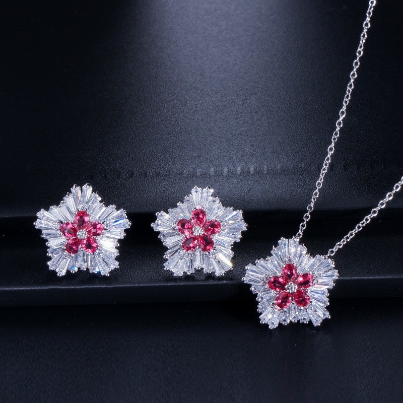 White Gold Color Luxury Bridal CZ Crystal Necklace and Earring Sets Big Wedding Jewelry Sets For Brides