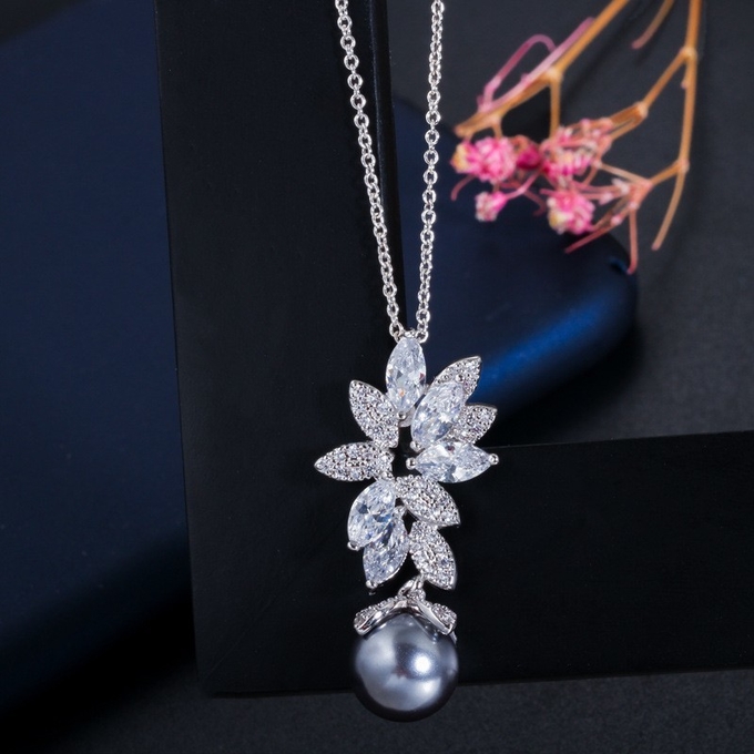 Pearl Jewelry SetBridal Wedding Jewelry Sets For Women Green Crystal Silver Color Tear Drop Jewelry Necklace Set
