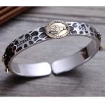 925 Silver Golden Two Tone Women Open Cuff Bracelet Cross Madonna Style (057402)