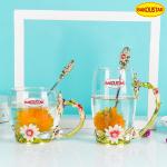 330ml 350ml Decorated Enamel Glass Cup BPA Free With Spoon