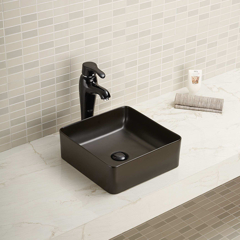 Dirt Resistant Wash Basin Porcelain Square Shape Complete And Clean Bathroom Sink