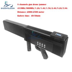 China 8 Bands 200w high power long distance gun anti drone signal jammer blocker factory