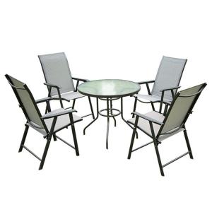 China Aluminum Frame Outdoor Garden Set with Round Glass Top Dining Table and Teslin Chairs factory