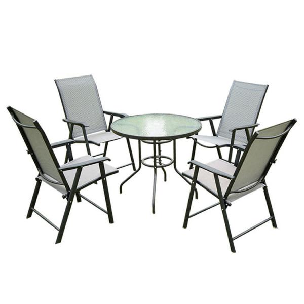 Aluminum Frame Outdoor Garden Set with Round Glass Top Dining Table and Teslin
